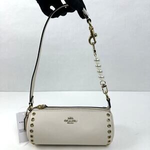 Coach Nolita Barrel Bag Leather Grommets Gold/Chalk + Free Extended Chain NWT